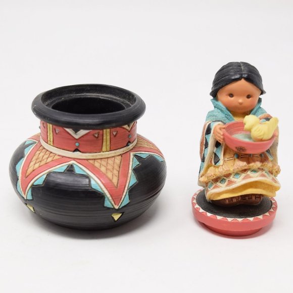 1995 Friends of Feather Compassion Girl Birdbath Trinket Box Karen Hahn Native - Picture 7 of 16